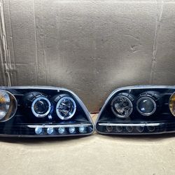 #OH205 97-03 FORD F150 97-02 FORD EXPEDITION BLACK HALO LED HALOGEN HEADLIGHT PAIR