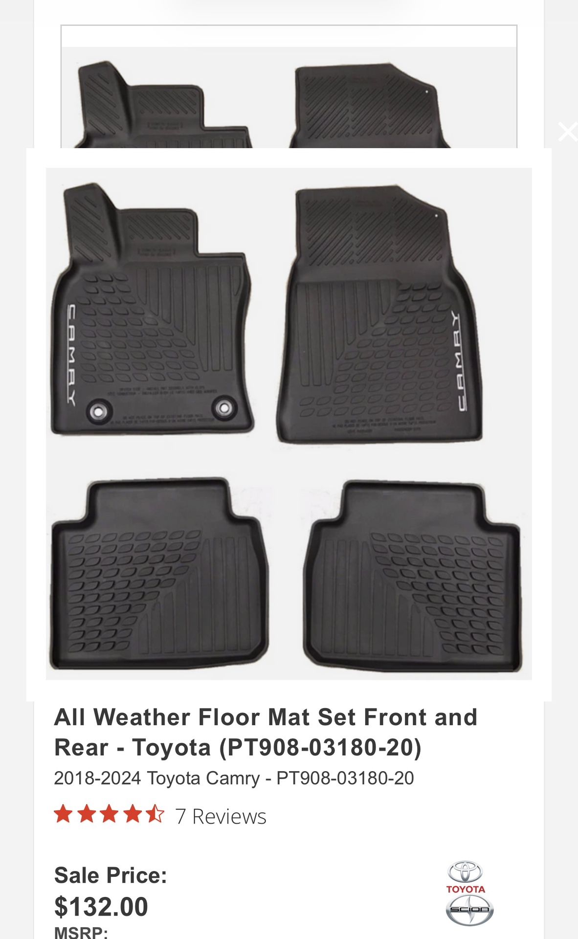 19-2025 Toyota Camry Floor Mats All Weather