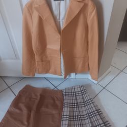 Size Small Leather Jacket and Leather Skirt.wool Skirt