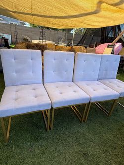 Set of 4 Tufted Dining Chairs Gold Legs