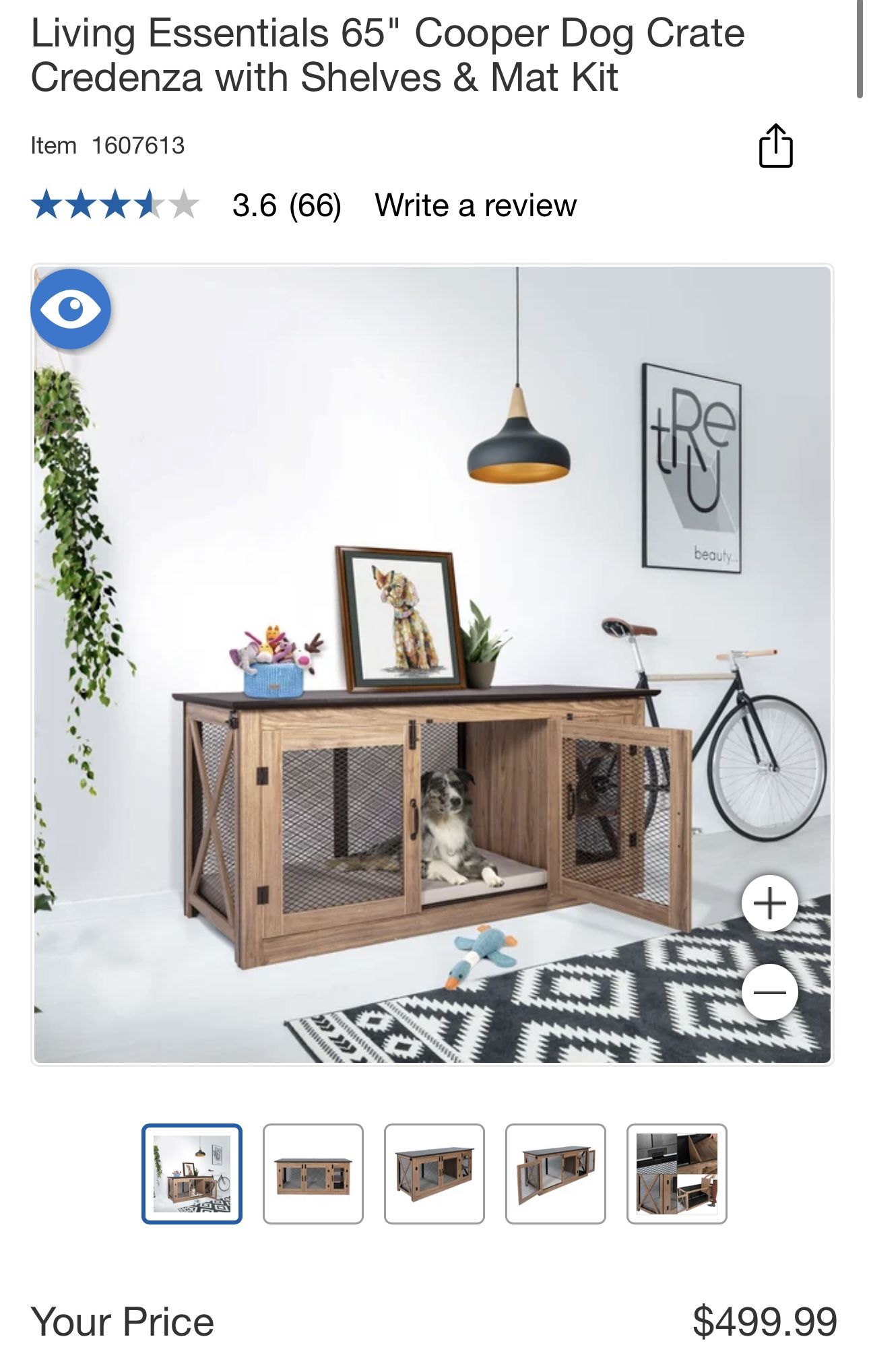 Living Essentials 65" Cooper Dog Crate Credenza with Shelves & Mat Kit