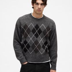 GAP Men’s Wool-Blend Relaxed Argyle Sweater Small