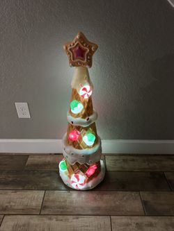Holiday Time Pastel Gingerbread Waffle Cone Tree 36” Blow Mold Christmas Light