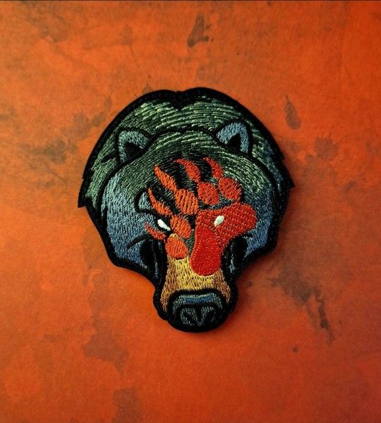 Black Bear War Bears Red Paw Embroidered Tactical Velcro Badge Army Western Bike