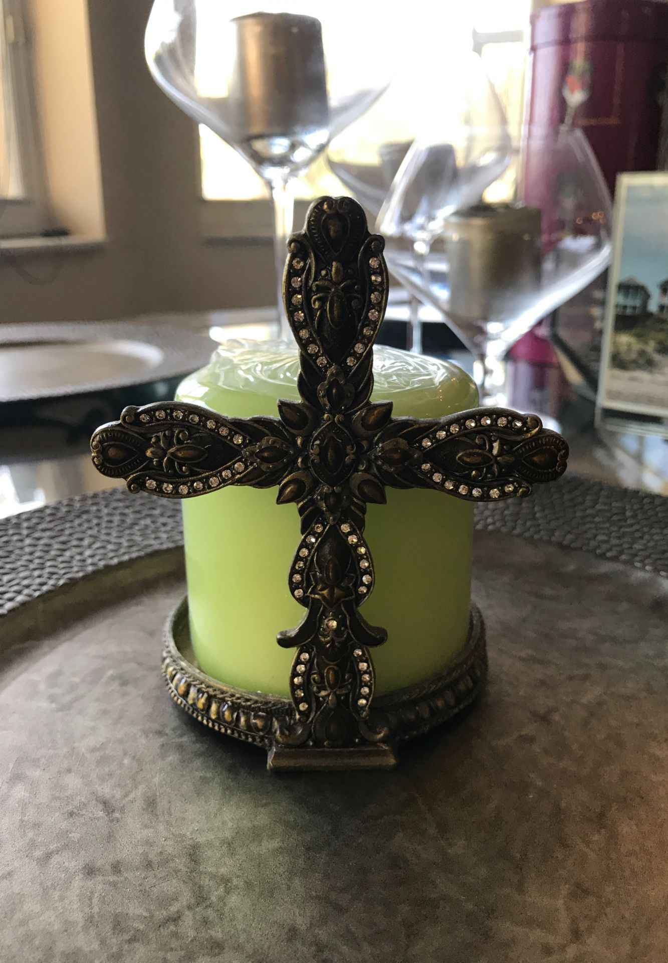 Holy cross candle holder with candles, new!