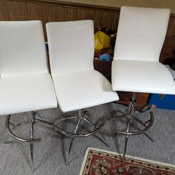 Chrome Adjustable Bar Stools - White (Set Of 3)