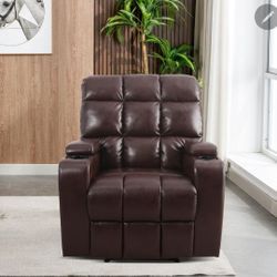 Manual Recliner Chair with Massage Vibration, PU Leather Reclining Chairs with Cup Holders and Storage Box for Living Room