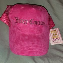 Juicy Couture Bling Rhinestone Velvet velour mesh Trucker Hat Bedazzled Y2K Pink