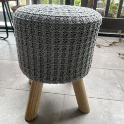 Gray Footstool Ottoman With Wooden Legs
