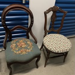 2 Antique Sturdy Chairs (needle Point Chair Sold )