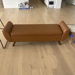 Brown Leather Bench With Storage