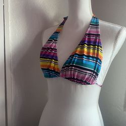 Multicolored Striped Triangle Bikini Top