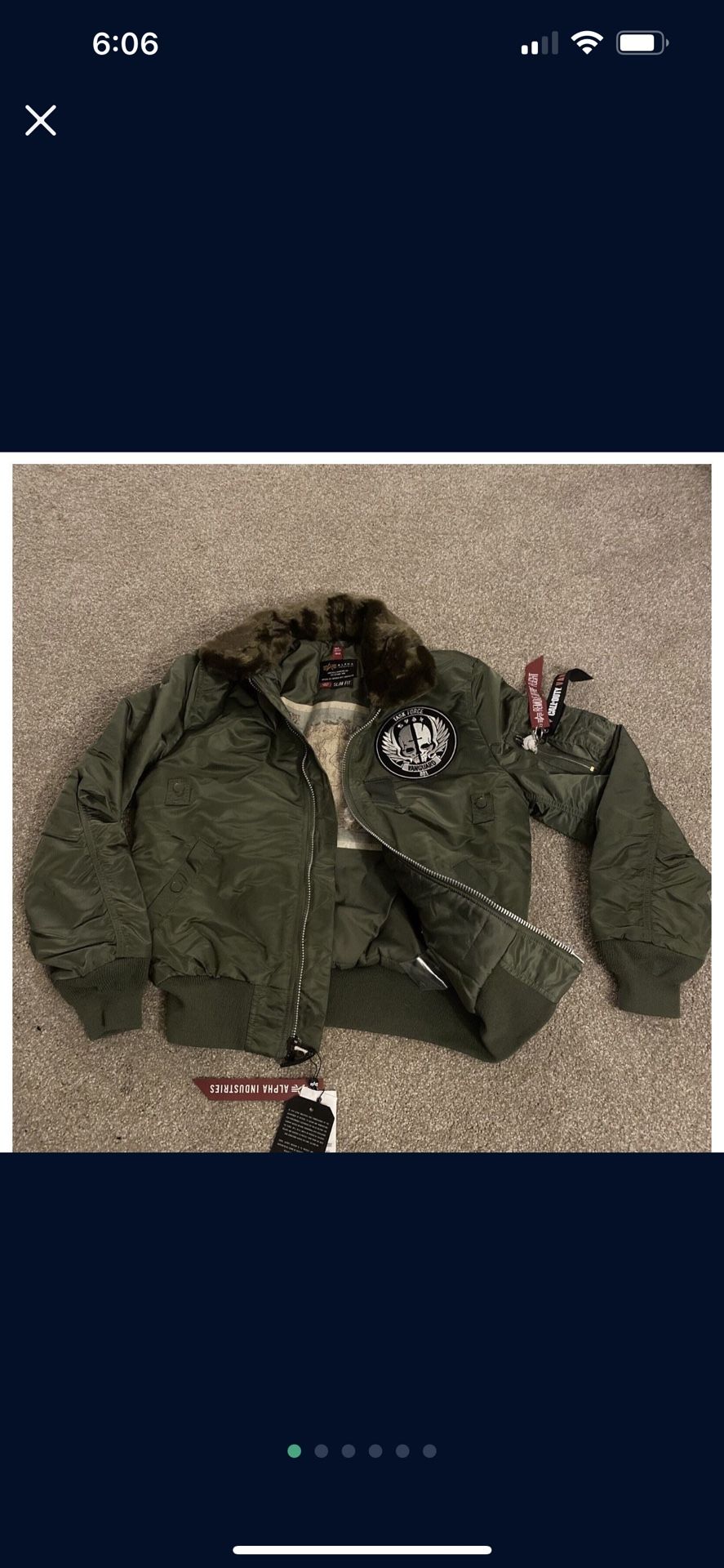 Size LARGE - NWT Alpha Industries B-15 Flight Jacket with removable collar-Task Force edition  (Call Of Duty Limited Edition) OBO