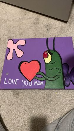 Hand-Painted Plankton 'Love You Mom' Canvas