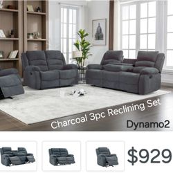 Dynamo2 Charcoal 3pc Reclining Set