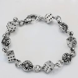 Chrome Bracelet Hearts/Dagger/Religion Cross True Silver Dice Hoop Bangle 