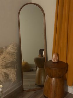 Modern Arched Full-Length Wood Floor Mirror | Walnut Finish