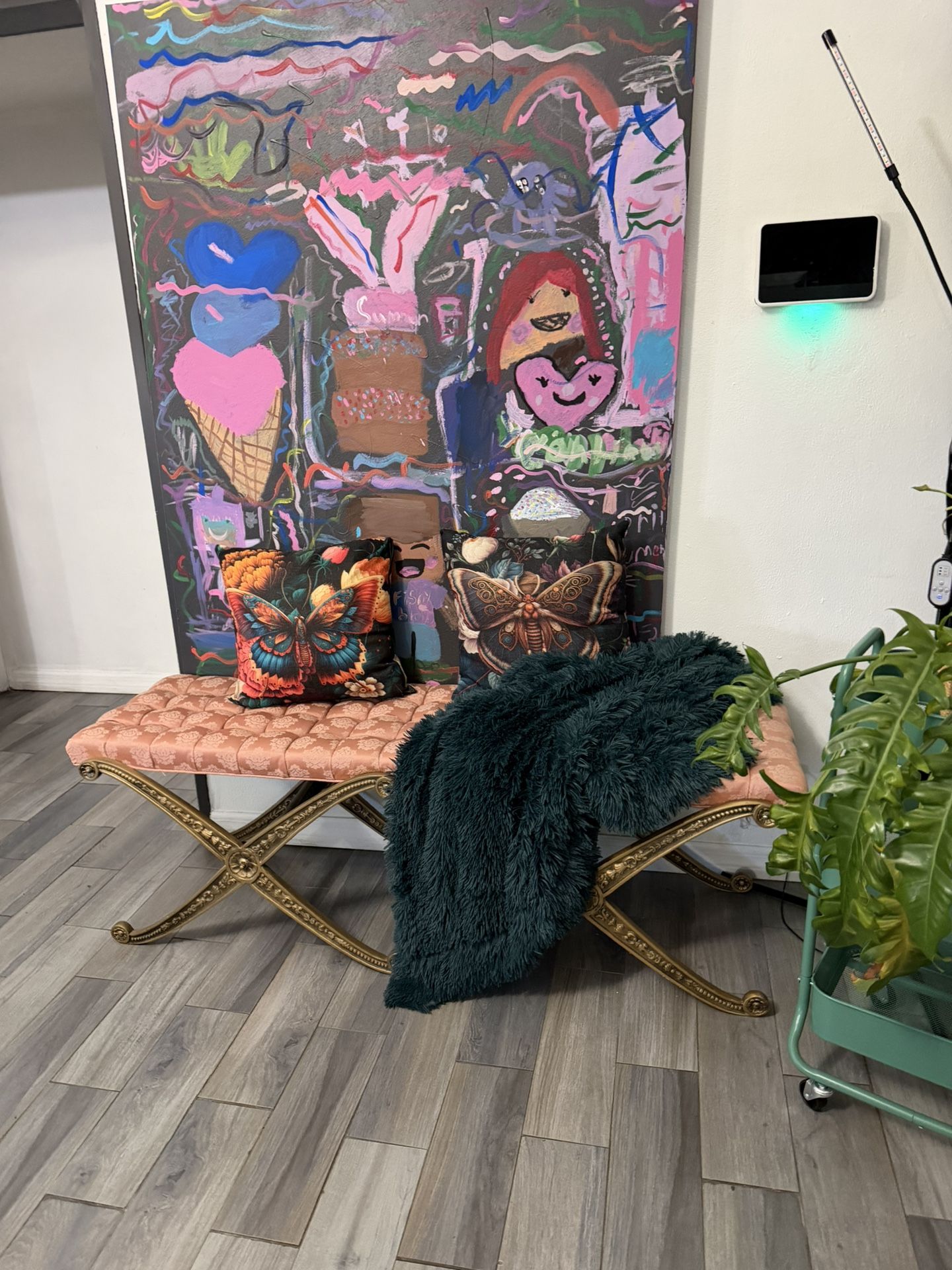 Vintage Hollywood Regency Bench, Salmon Color