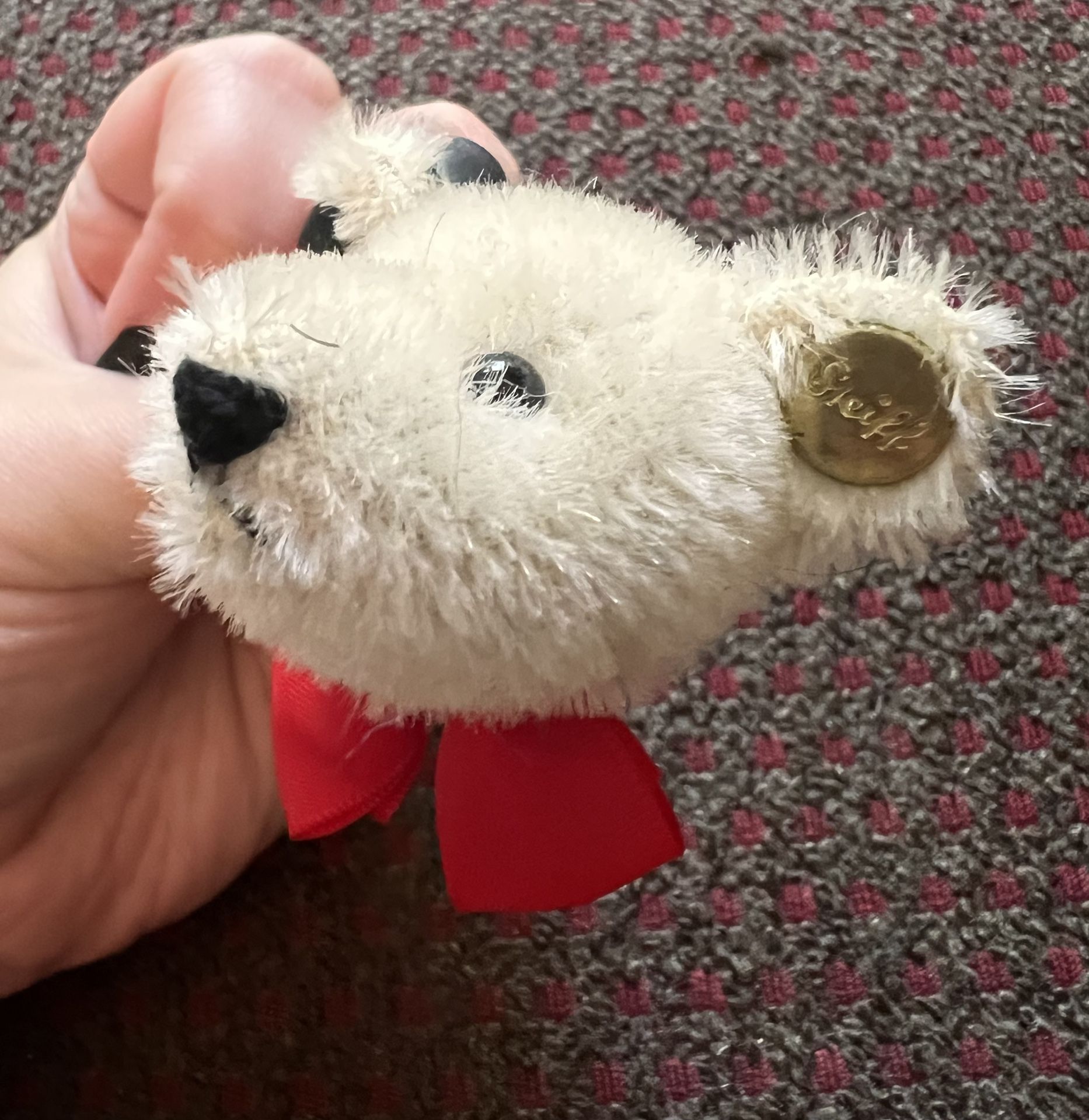 Vintage 1980s Steiff White Mohair Bear Head Jewelry Pin 