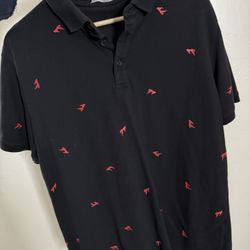 HLA Menswear Polo Shirt – Black with Red Embroidery Size:  L