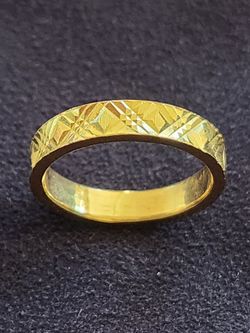 Antique 24K "Zu Jin" Yellow Gold Diamond Cut Ring ◇ Size 7.0