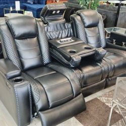 Brand New 💥 Black Leather Power Reclining Sofa / Living Room Furniture 