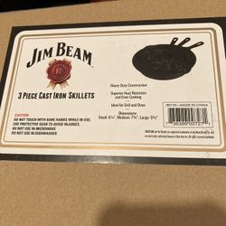 New in Box Jim Beam 3 Piece Cast Iron Skillets