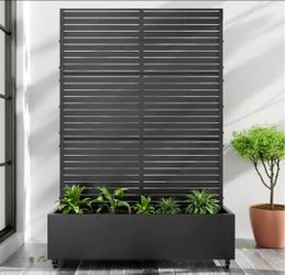 71.37 in. H x 46.8 in. W Black Metal Rectangle Outdoor Planting Box with Climbing Frame Decorative Art Panel