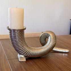Silver Horn Pillar Candle Holder