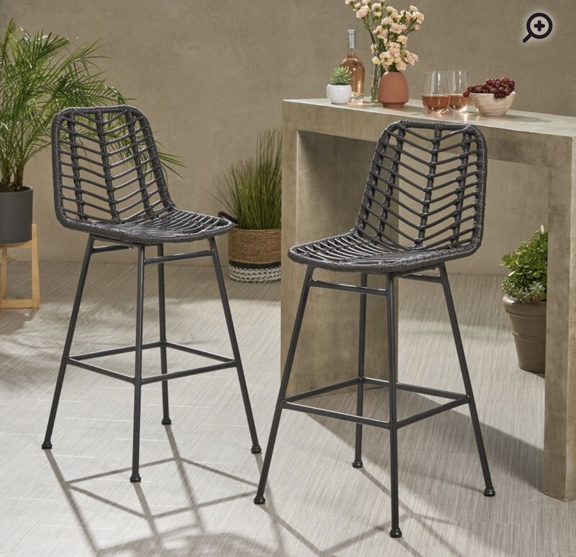 Nakagawa Wicker 28.75" Patio Bar Stool (Set of 2)