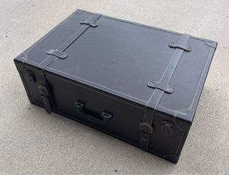 Trunk/ Chest - Brown faux-leather vintage-style storage trunk with decorative contrast stitching
