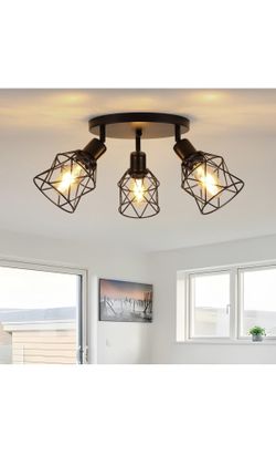 Light Fixtures Ceiling Mount, Black Ceiling Light Fixtures 3-Light Adjustable Semi Flush Mount Ceiling Light, Multi-Directional Ceiling Lights for Ki