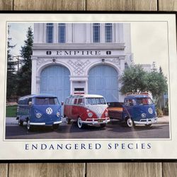 Vintage Volkswagen Bus Endangered Species Framed Poster