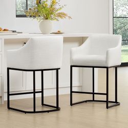 CHITA Counter Height Barstools Set of 2, FSC Certified Fabric Upholstered Bar Stools with Back and Armrest for Kitchen Island Home Bar, 24" Seat Heigh