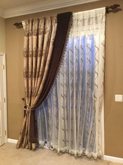 2 pieces Custom made Curtains with the Rods with matching Pillows ( like new) For Sliding Door 