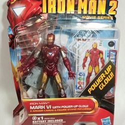 Marvel Iron Man 2 Movie Series Mark VI Action Figure + Batt Power-Up Glow Hasbro