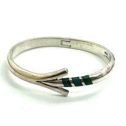 Sterling Taxco Malachite Bangle 7”