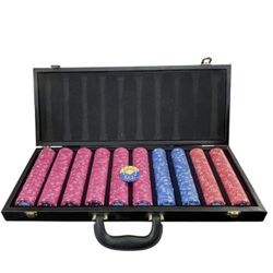 Vintage Mahjong Style Faux Alligator Poker Chip Set – 550 Lo-Ball Chips-10 Rows