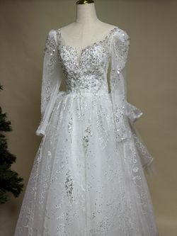 long sleeves Beaded Wedding Dress – One Size – Lace-Up Back – Irvine CA Local Pickup Only – $25