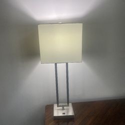 Modern New Table Lamp With The Brushed Nickel Finish And White Square Lampshade H27.5"