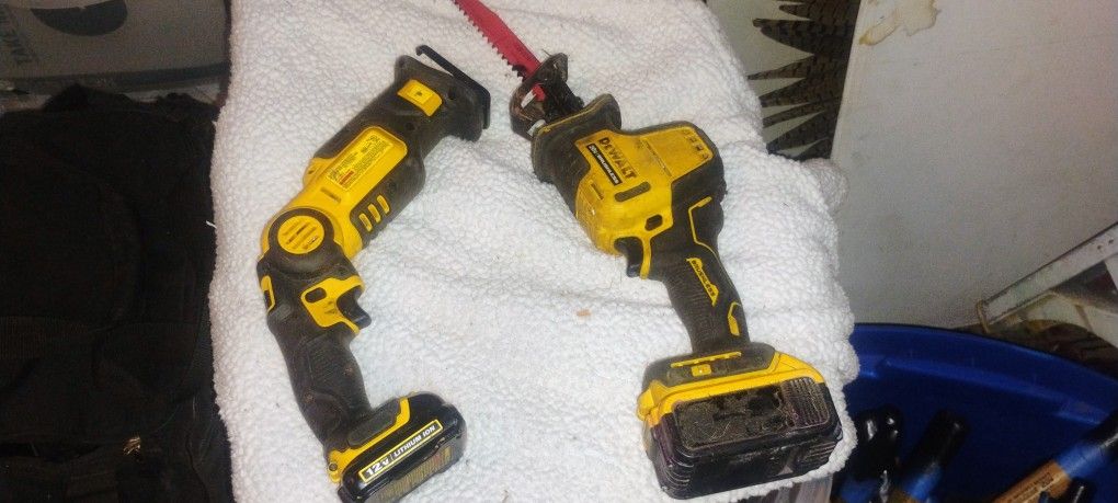 DEWALT 12V Pivoting Reciprocating Saw, And 20V MAX* Reciprocating Saw, One-Handed. Both W/ Battery,