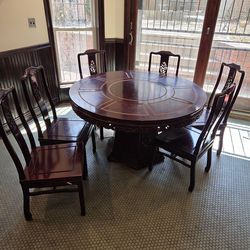 Dark cherry wood table set with chairs heavy hardwood antique table