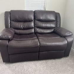 Brown Leather 5-Seater Reclining Sofa (3 + 2) – Excellent Condition
