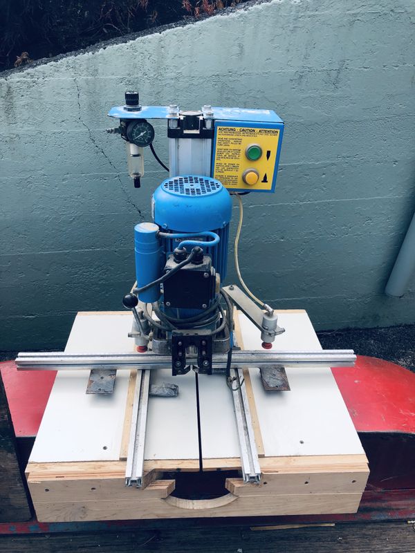Hettich Blue Max Mini PM Pneumatic Hinge Boring Machine 230V/1Ph, Used