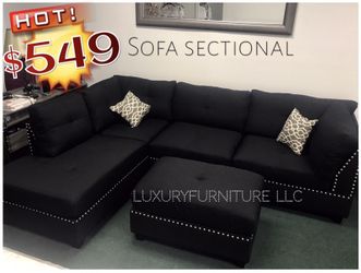 New studded black linen sofa sectional