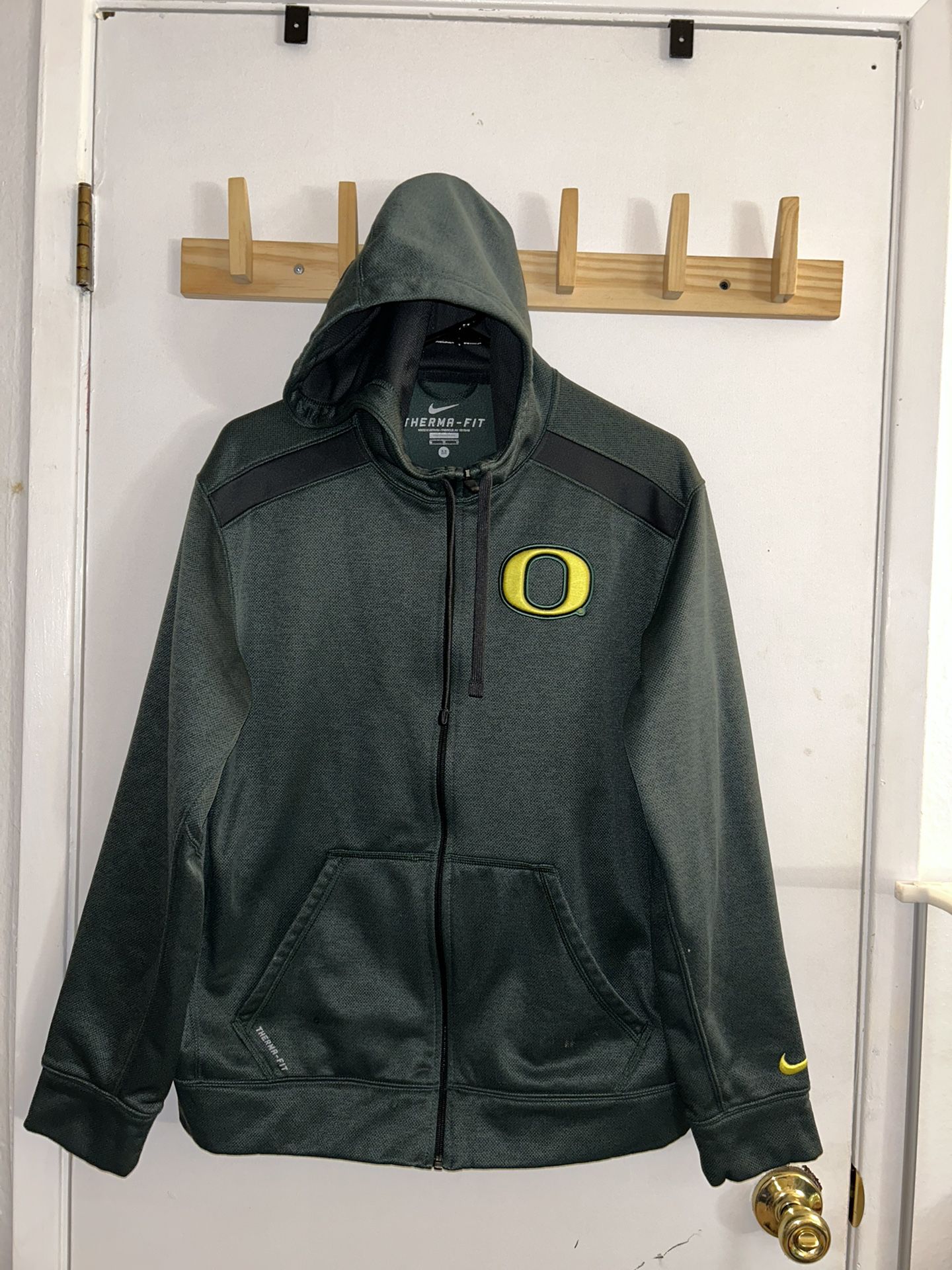 Nike Therma Fit Oregon Ducks Hoodie Sweatshirt Black Yellow Full Zip Men's Sz M