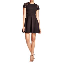Parker Black Lace Detail Skater Dress M