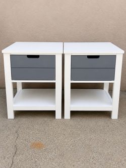 Nightstand with One Drawer Modern Kids Bedside Table with Open Storage Shelf Wood End Side Table Toddler Nightstand for Bedroom Living Room (Grey/ whi