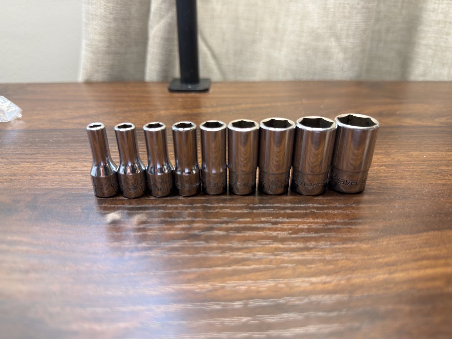 Snap On TMS 1/4” Drive 6 Point Semi Deep Chrome SAE (9 Piece Set)