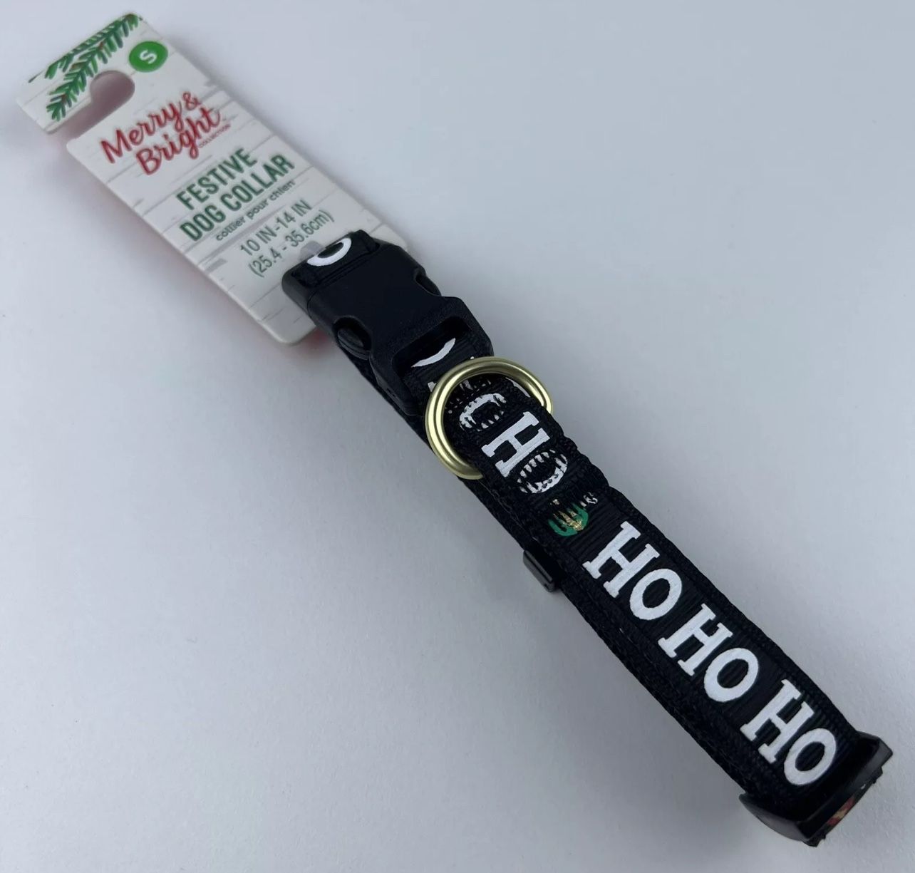  Merry & Bright Adjustable Holiday Themed Dog Collar. “Ho Ho Ho” . Size S. New. 10”- 14”